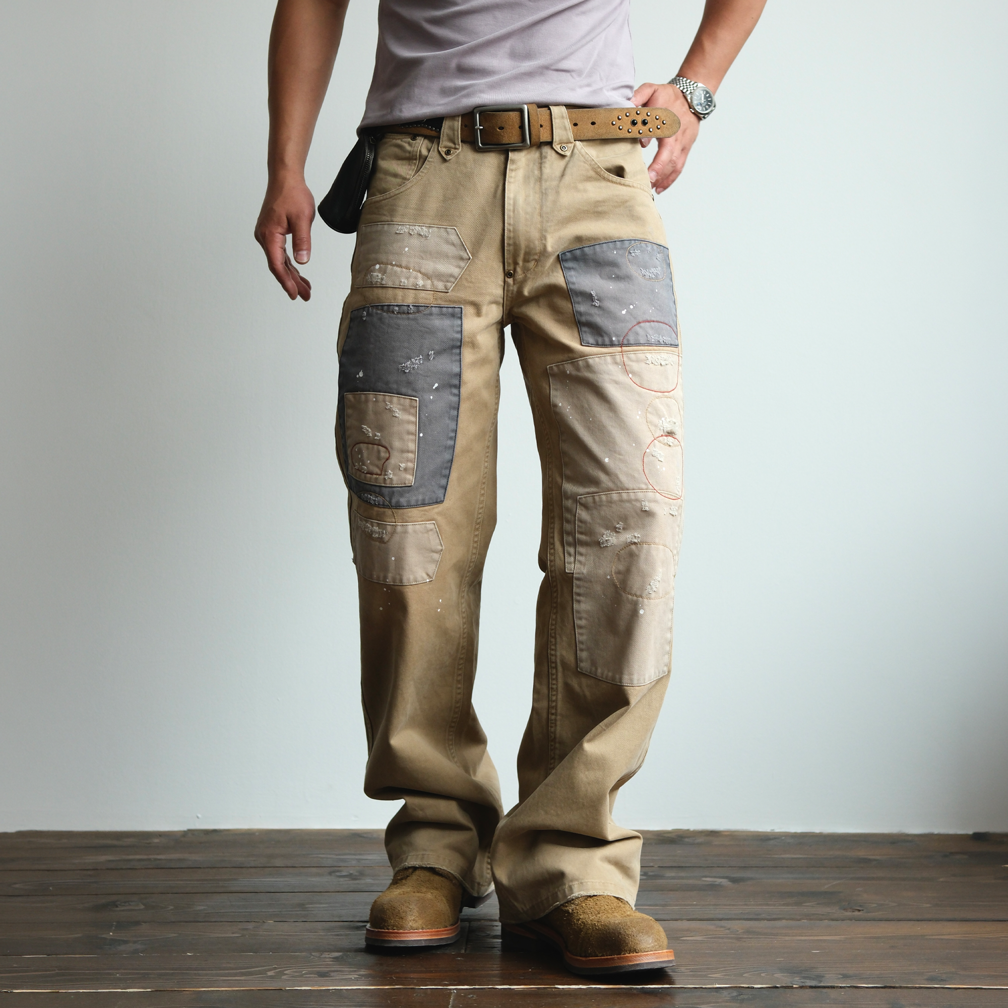 NEIGBORL Retro Paint-Splattered Distressed Patched Pants-Pants-S / 30"-Free Shipping Leatheretro