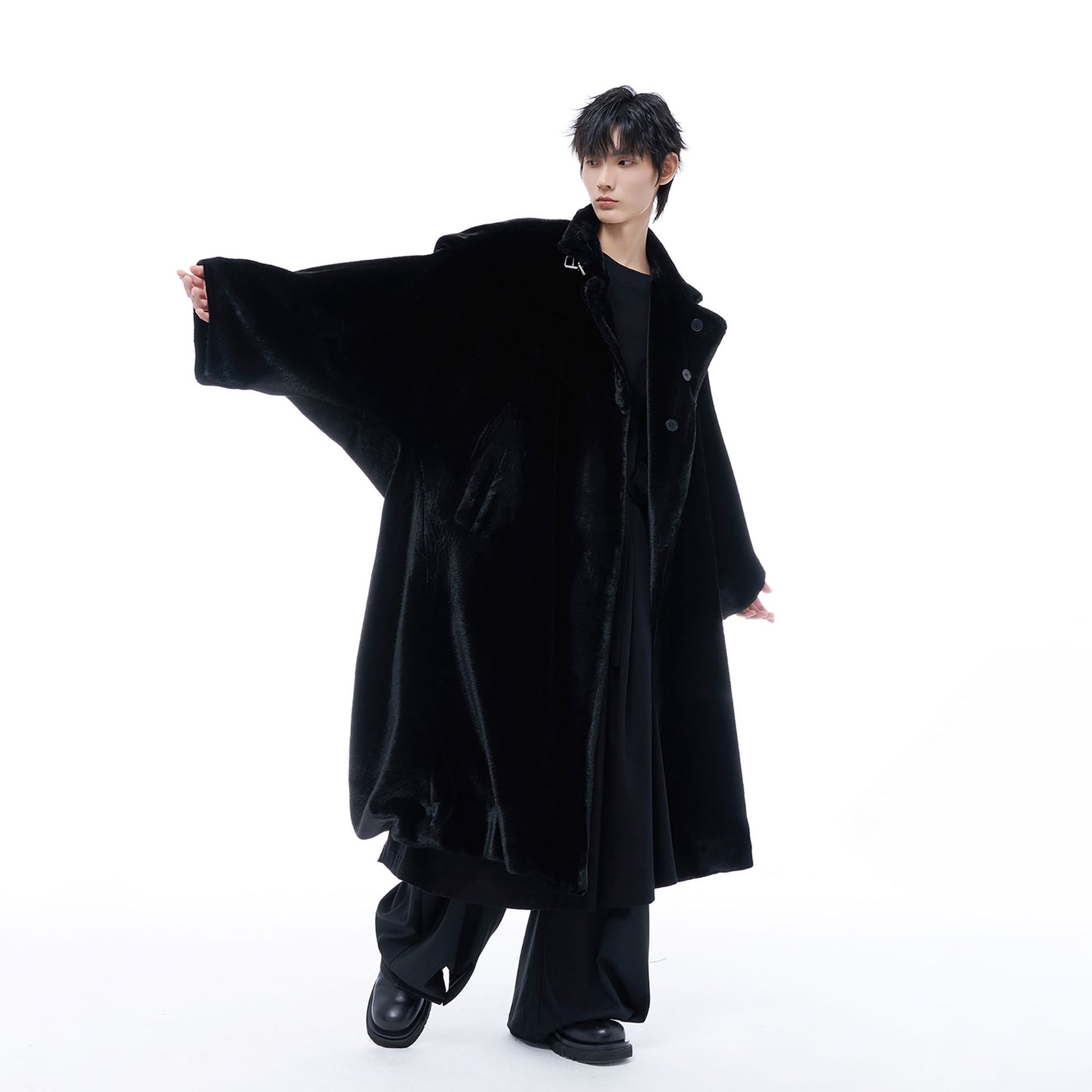 TUIMU Belted High Collar Faux Mink Overcoat-Jacket-S (Preorder)-Free Shipping Leatheretro