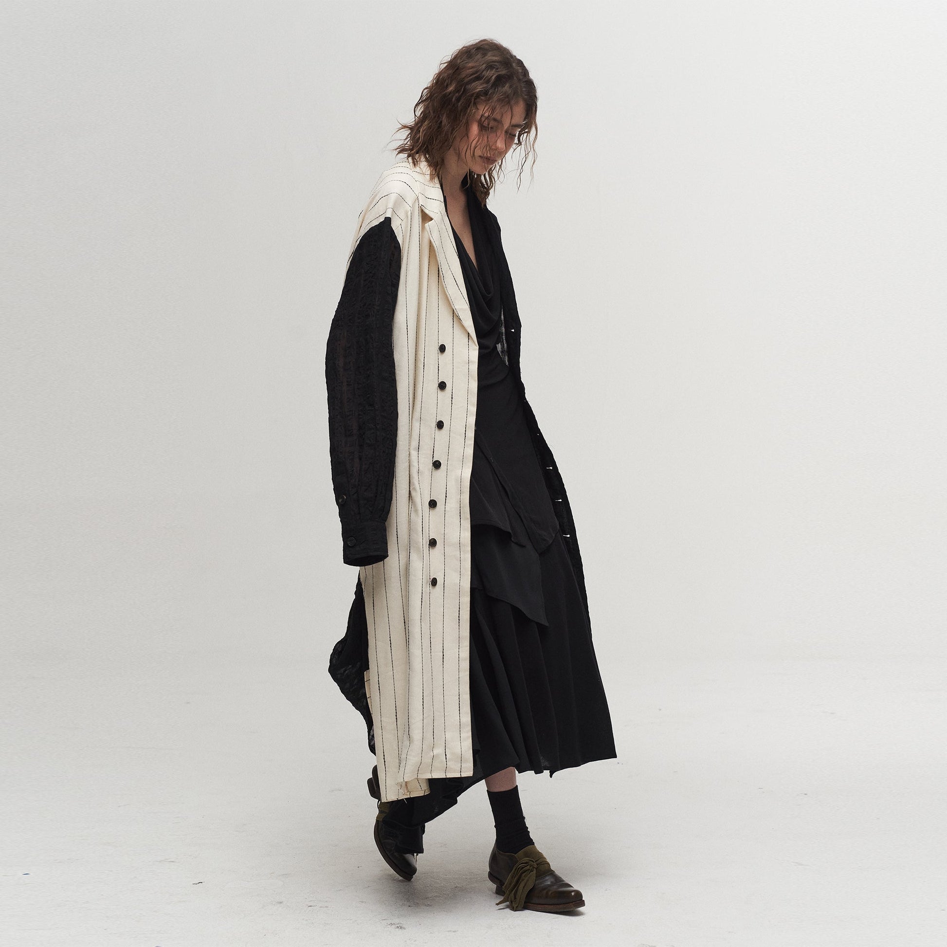 ILNya Nieternite Nifutur Contrast Spliced Striped Sheer Coat-Jacket-S(0)-Free Shipping Leatheretro