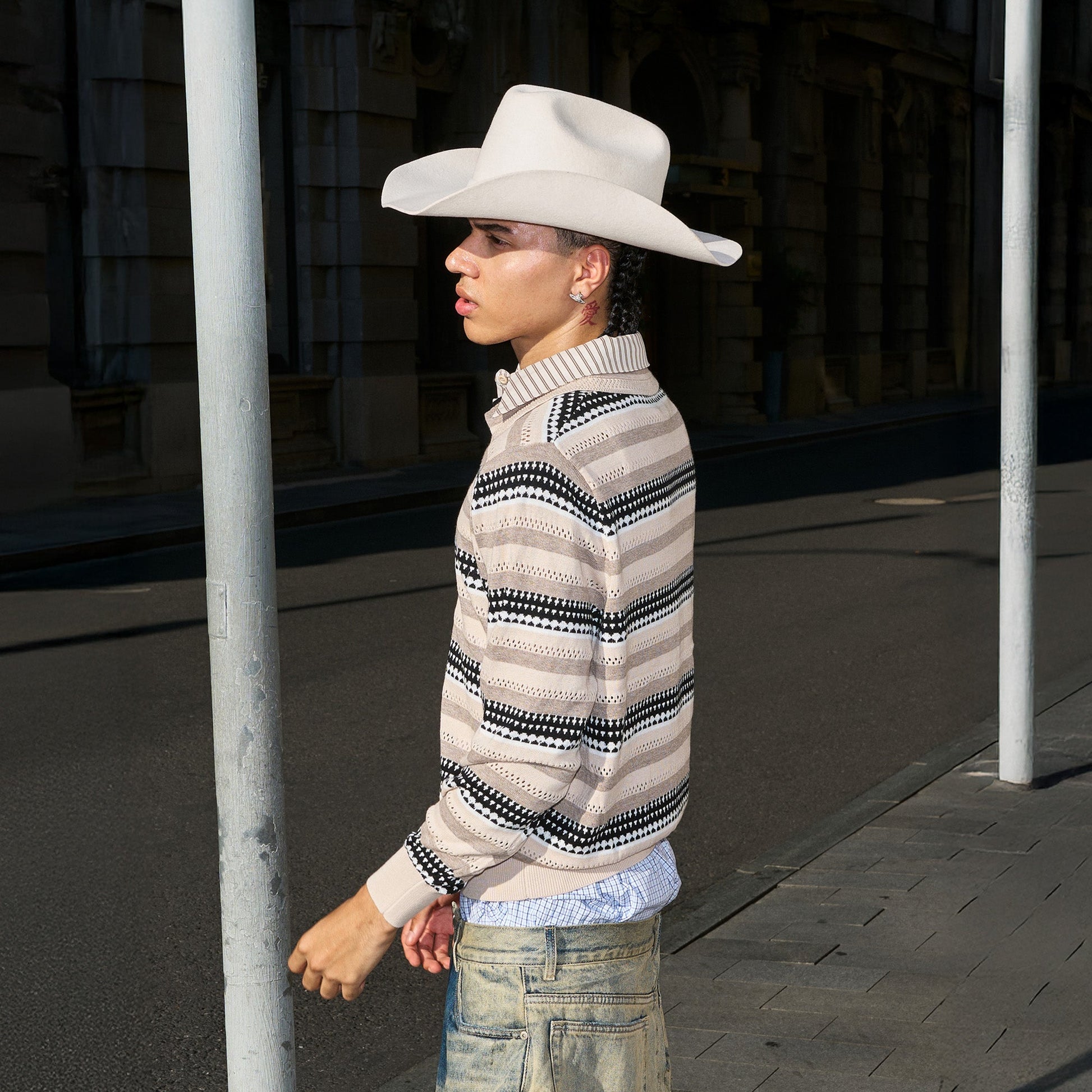 STEEPC Stripe Faux-Layered Polo Sweater-Sweater-S-Free Shipping Leatheretro