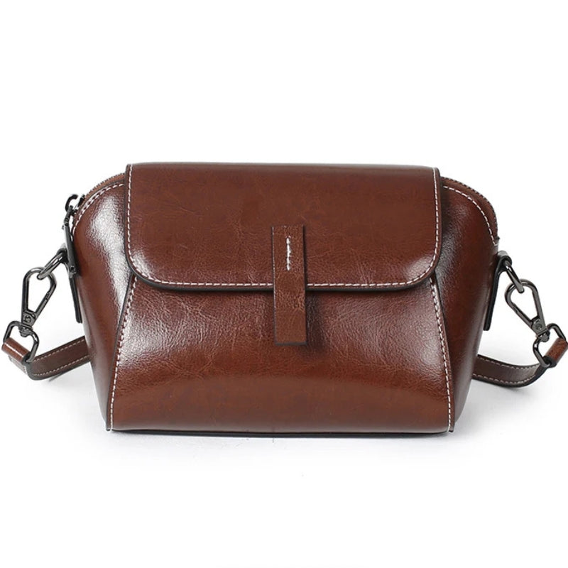 Oil Wax Cowhide Leather Crossbody Bag - Fashionable Versatile Shoulder Shell Handbag-Crossbody Bag-Black-Free Shipping Leatheretro