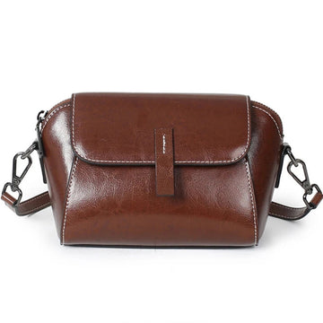 Oil Wax Cowhide Leather Crossbody Bag - Fashionable Versatile Shoulder Shell Handbag-Crossbody Bag-Black-Free Shipping Leatheretro