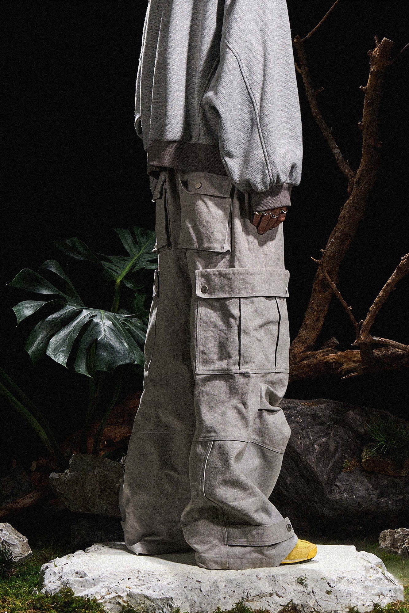 RELABEL Multi-Pocket Oversized Workwear Cargo Pants Gray-Pants-XS-Free Shipping Leatheretro