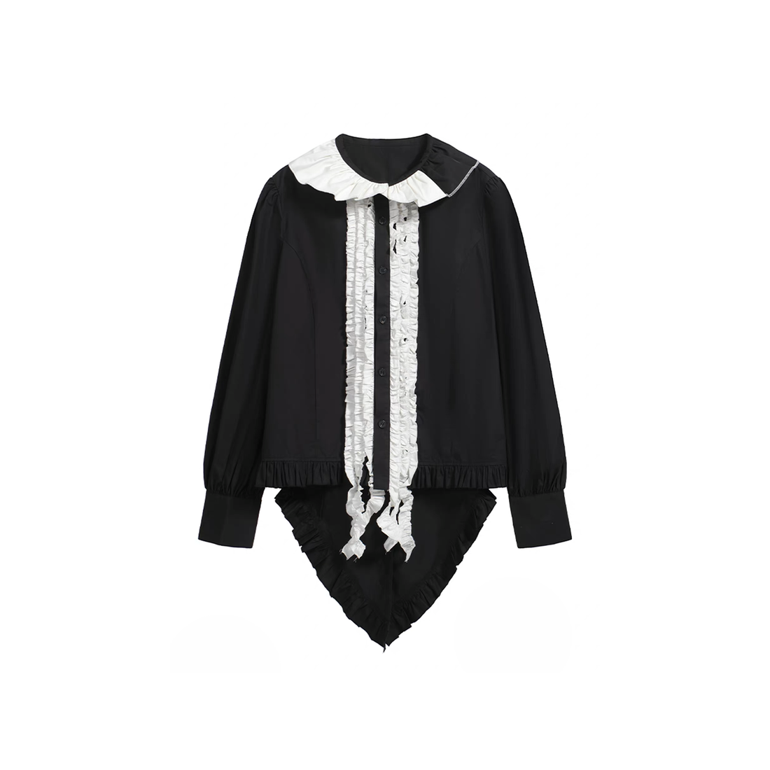 NOTHINGNESS WORLD Ruffle Bib Handkerchief-Hem Oversized Shirt-Shirt-S-Free Shipping Leatheretro