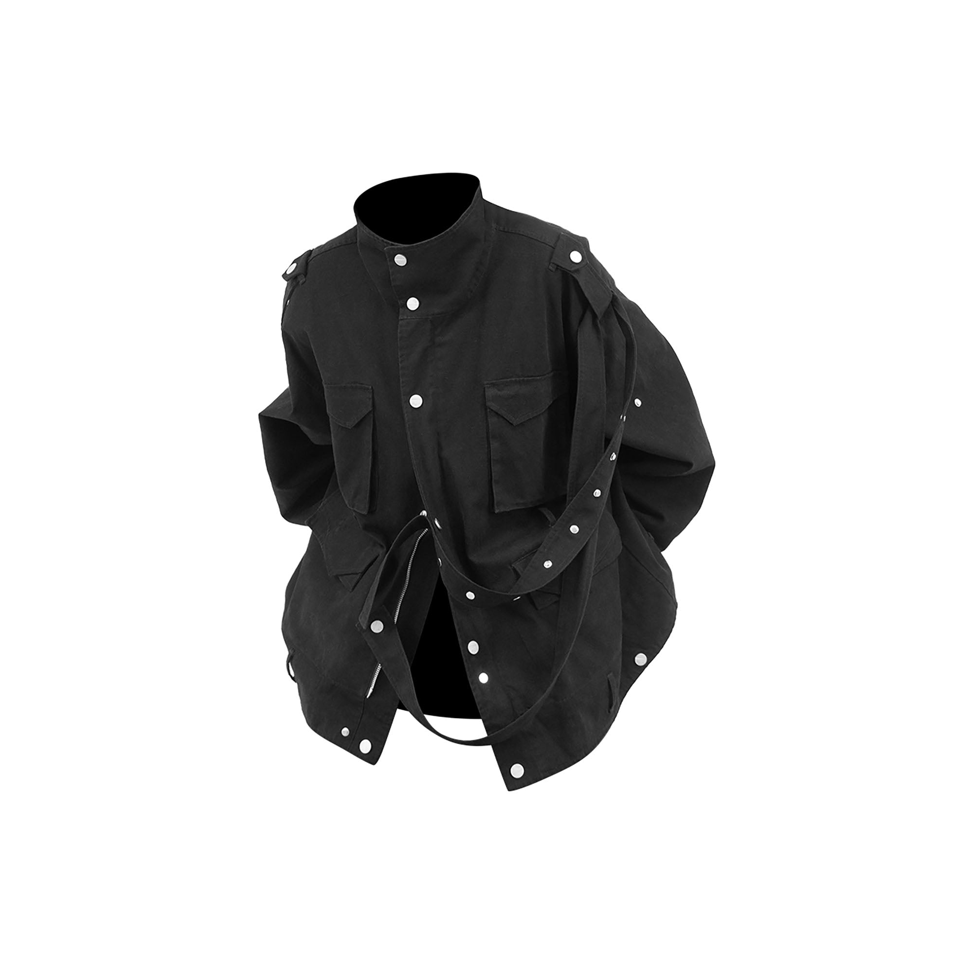 RELABEL Retro Multi-Pocket Snap-Hem Convertible Jacket Black-Jacket-XS-Free Shipping Leatheretro