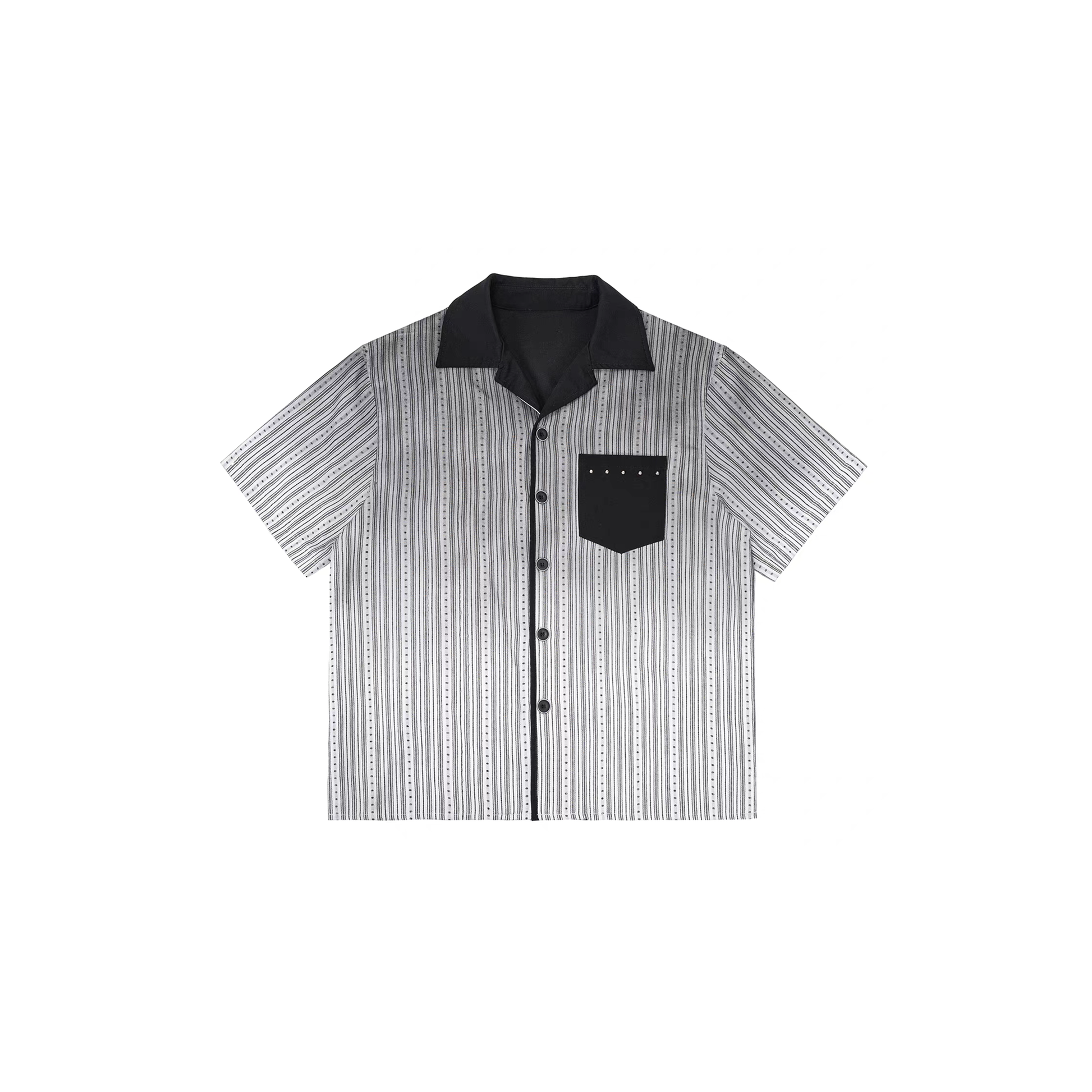 ESAIAS Studded Washed Dotted Stripe Half Shirt-Half shirt-S-Free Shipping Leatheretro