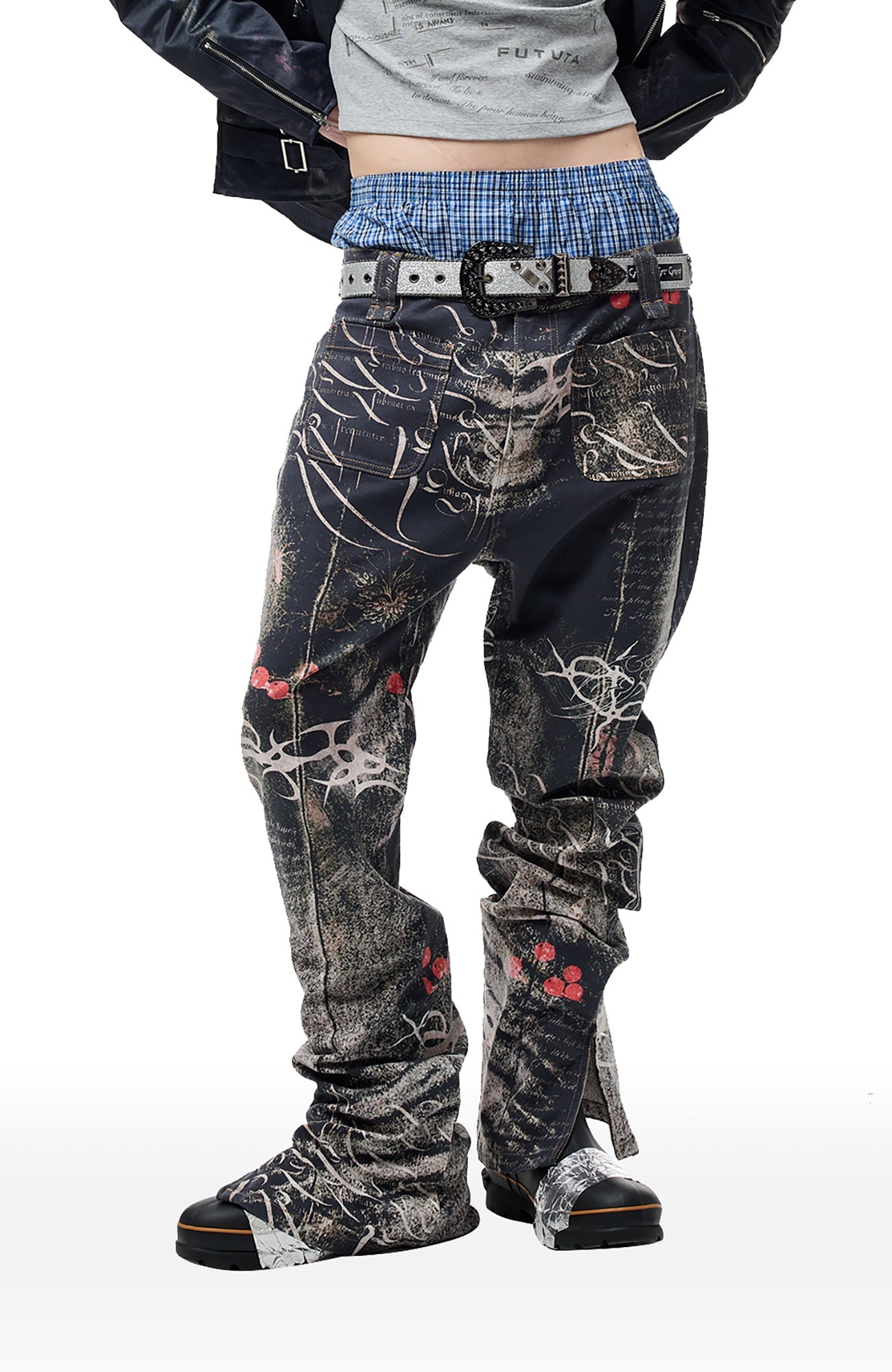 CYCYCY Full-Print Script Flared Jeans-Jeans-XXS / 27"-Free Shipping Leatheretro