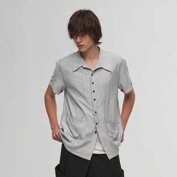 ILNya Nieternite Nifutur Stripe Crinkled Spliced Layered Collar T-Shirt Silver-Shirt-S(0)-Free Shipping Leatheretro