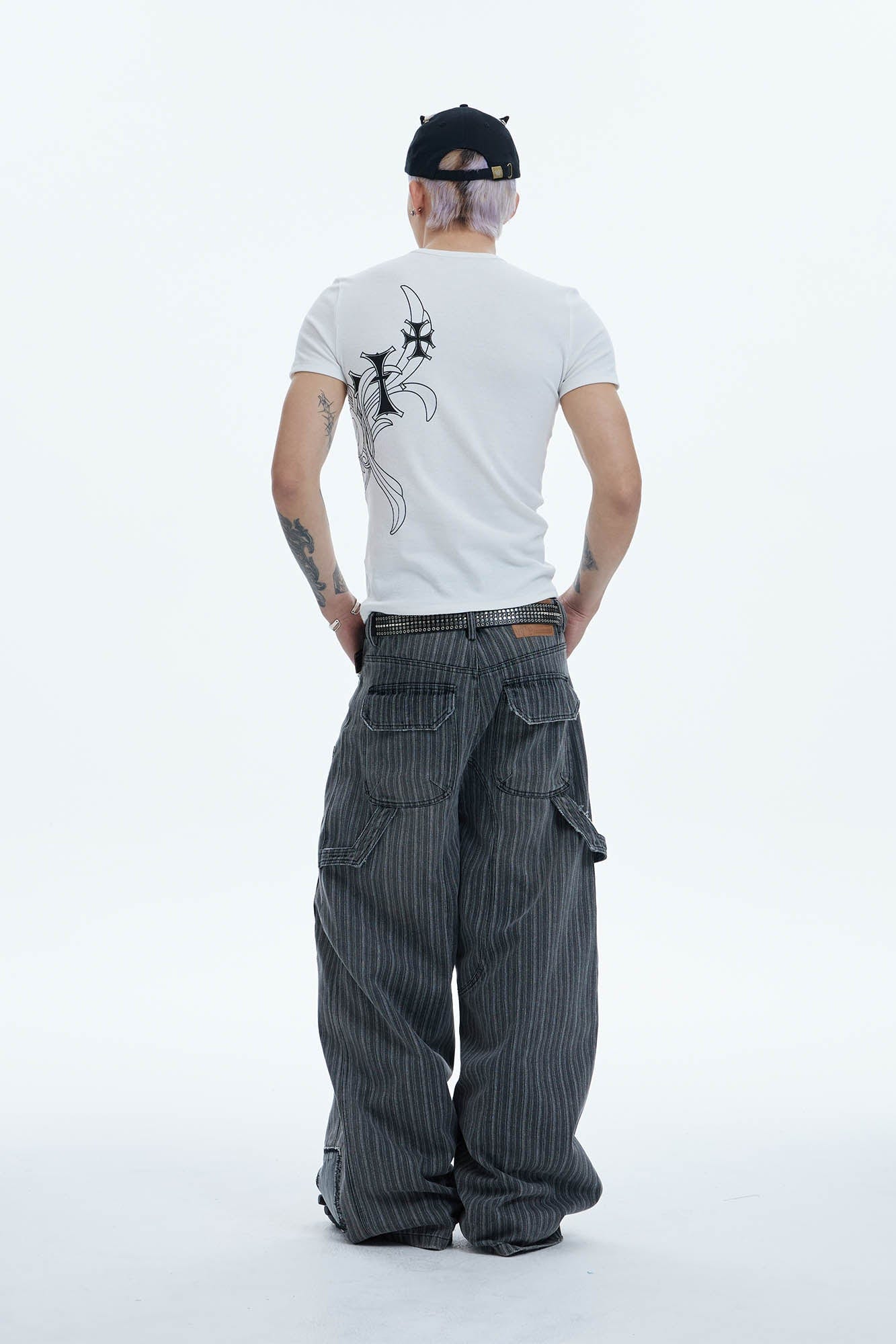 DND4DES Striped Patchwork Distressed Baggy Jeans-Jeans-XS-Free Shipping Leatheretro