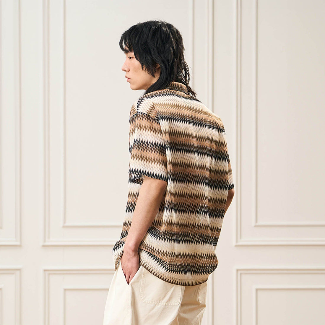 EPIC POETRY Geometric Ripple Knitted Half Shirt Brown-Half shirt-S-Free Shipping Leatheretro