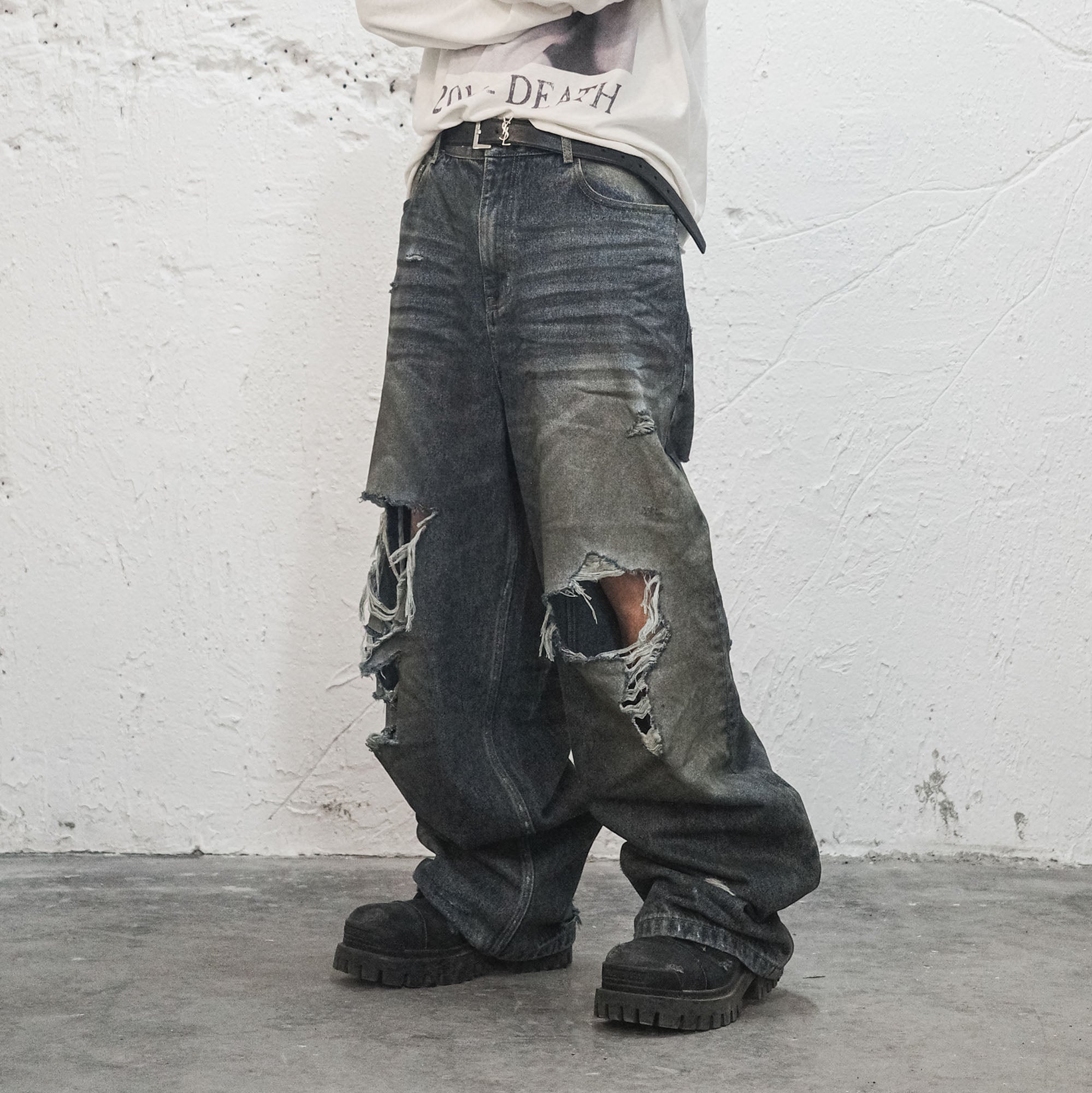 UNDERWATER Muddy Ripped Baggy Jeans-Jeans-S-Free Shipping Leatheretro