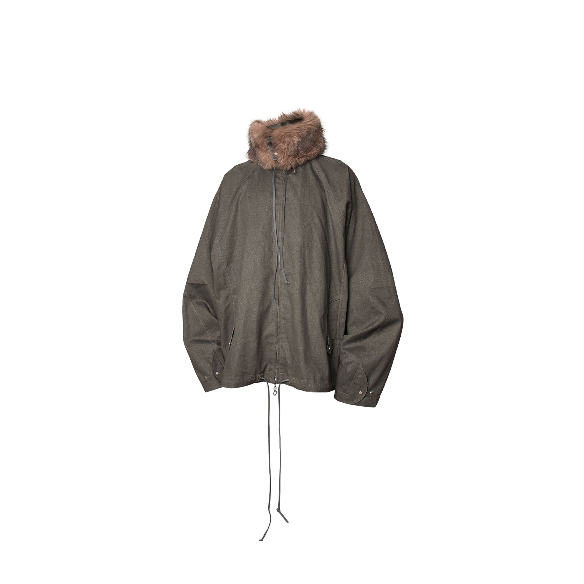 RELABEL Detachable Faux Fur Collar Drawstring Jacket Gray-Jacket-XS (Preorder)-Free Shipping Leatheretro