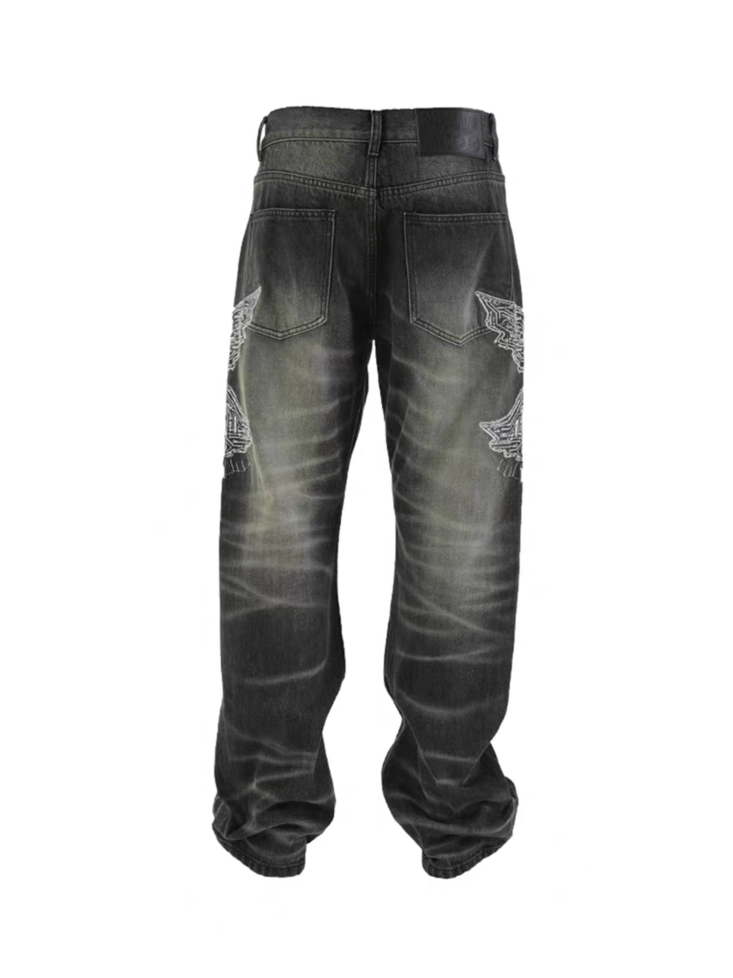 VINKID Faded Pigeon Embroidered Jeans-Jeans-S / 31"-Free Shipping Leatheretro