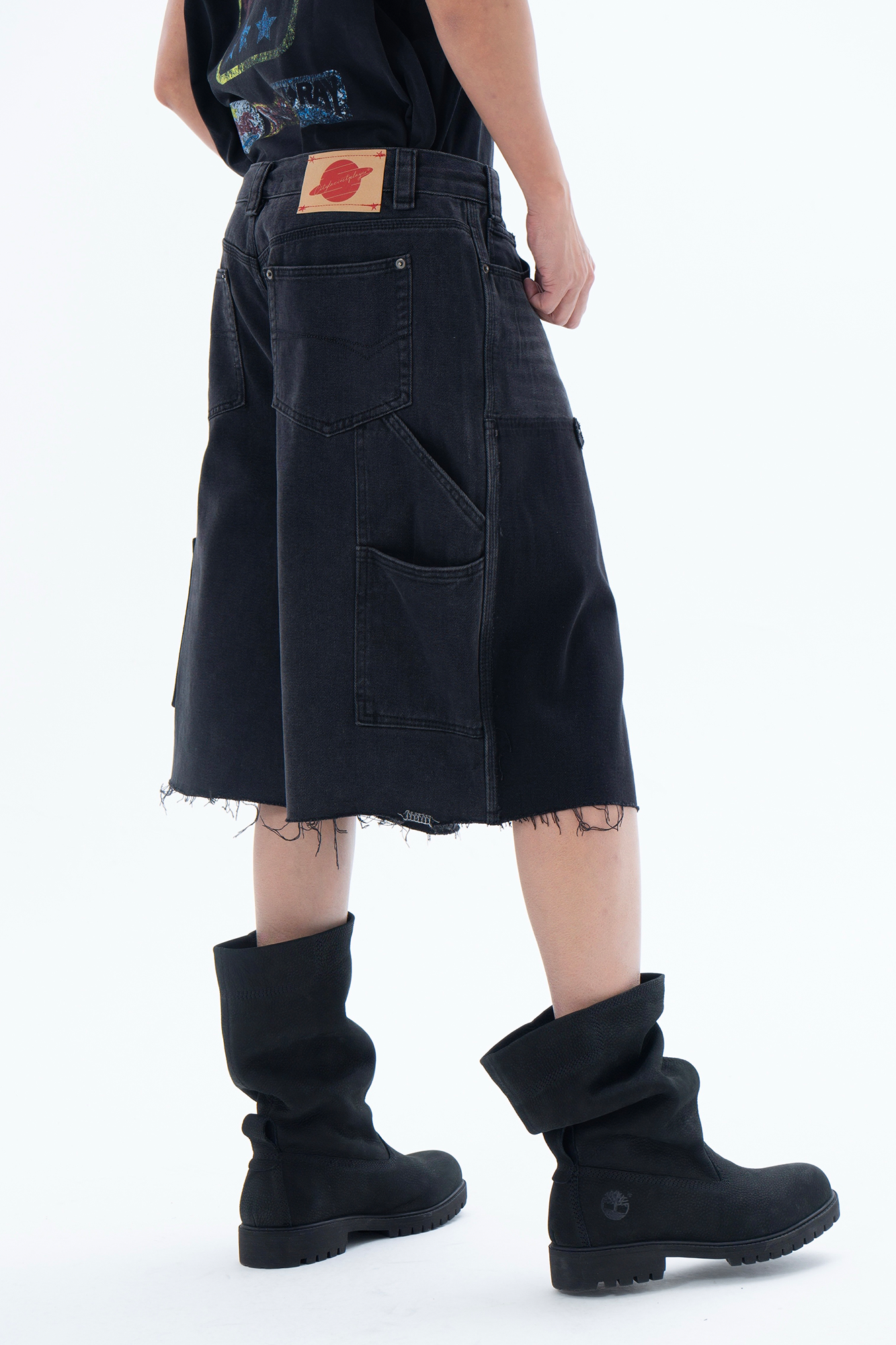 CLP Retro Washed Raw Edge Paneled Shorts-Shorts-M / 34"-Free Shipping Leatheretro