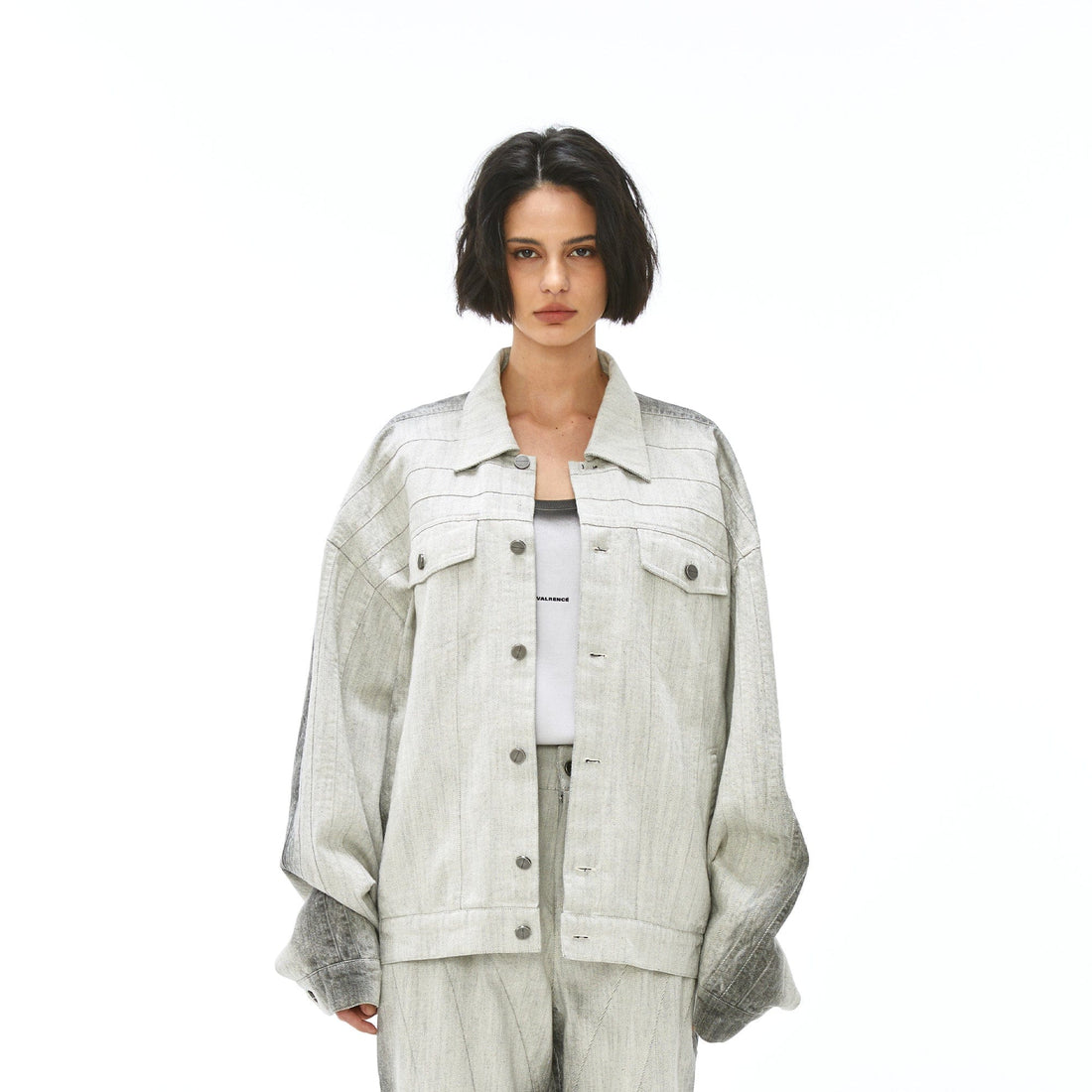 VANN VALRENCE Structured Panel Gradient Sleeve Washed Denim Jacket-Jacket-S-Free Shipping Leatheretro