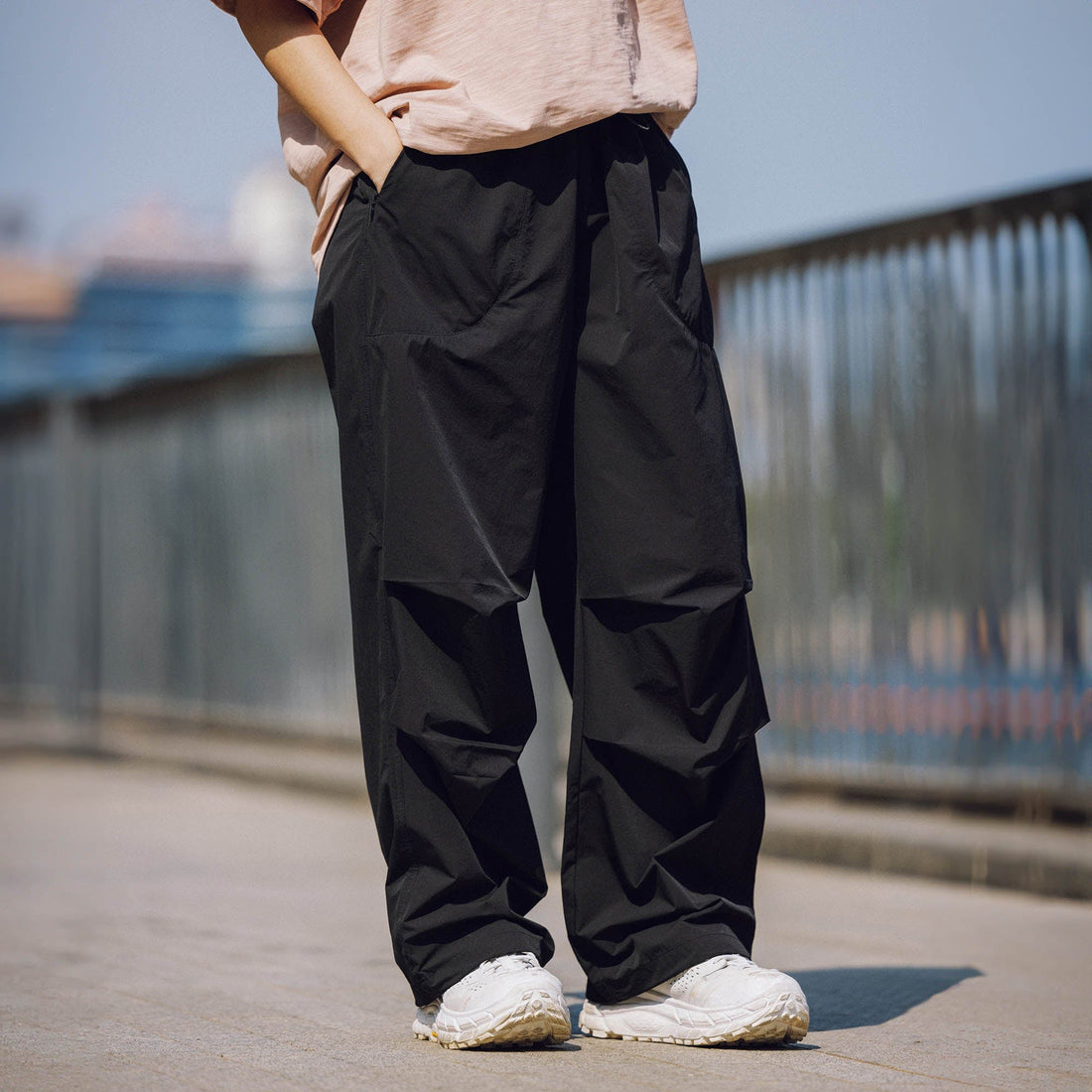 BANANA CLUB Quick-Dry Drawstring Crinkled Parachute Pants-Pants-S-White-Free Shipping Leatheretro