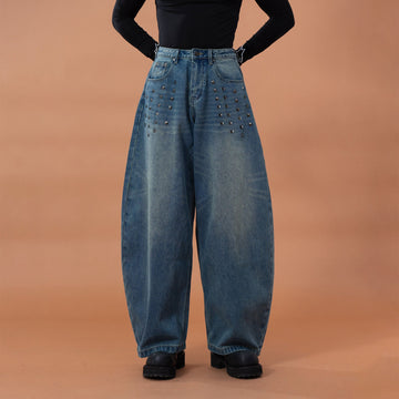 CLP Washed Studded Barrel Jeans-Jeans-M (Preorder)-Free Shipping Leatheretro