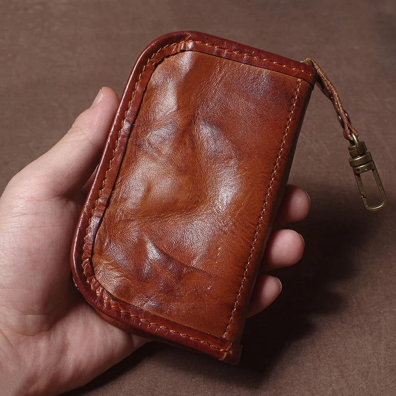 Vintage Luxury Genuine Leather Car Key Bag - Multipurpose Wallet Card Holder-Key Organizer-Dark Coffee-Free Shipping Leatheretro
