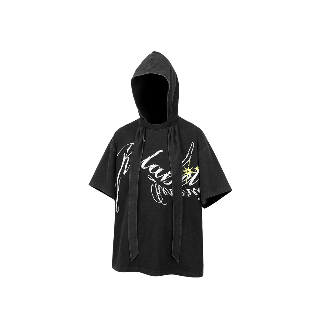 RELABEL Detachable Hood Washed Denim Tee-T Shirt-XS-Free Shipping Leatheretro