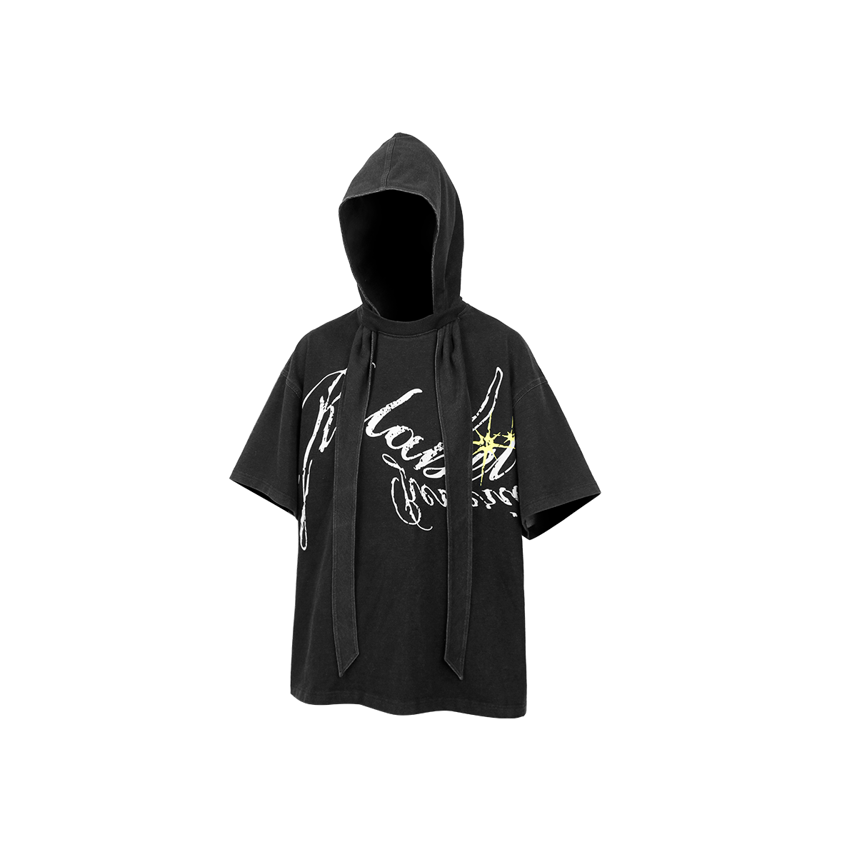 RELABEL Detachable Hood Washed Denim Tee-T Shirt-XS-Free Shipping Leatheretro