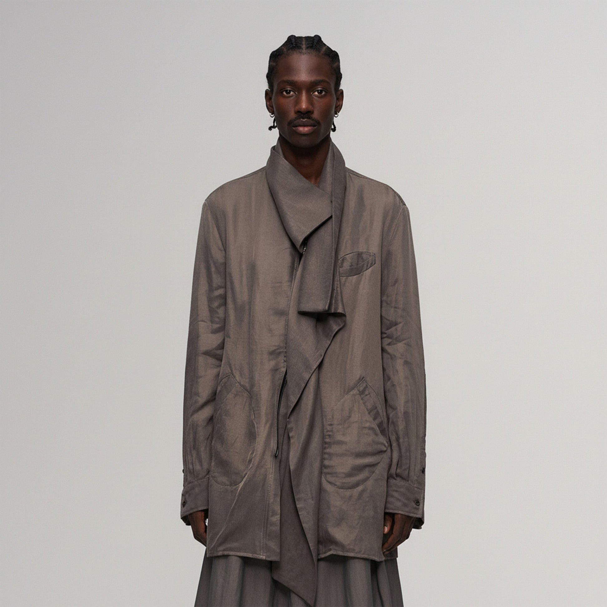 ILNya Nieternite Nifutur Asym Layered Wrap-Collar Shirt Coat Gray-Jacket-S (0)-Free Shipping Leatheretro