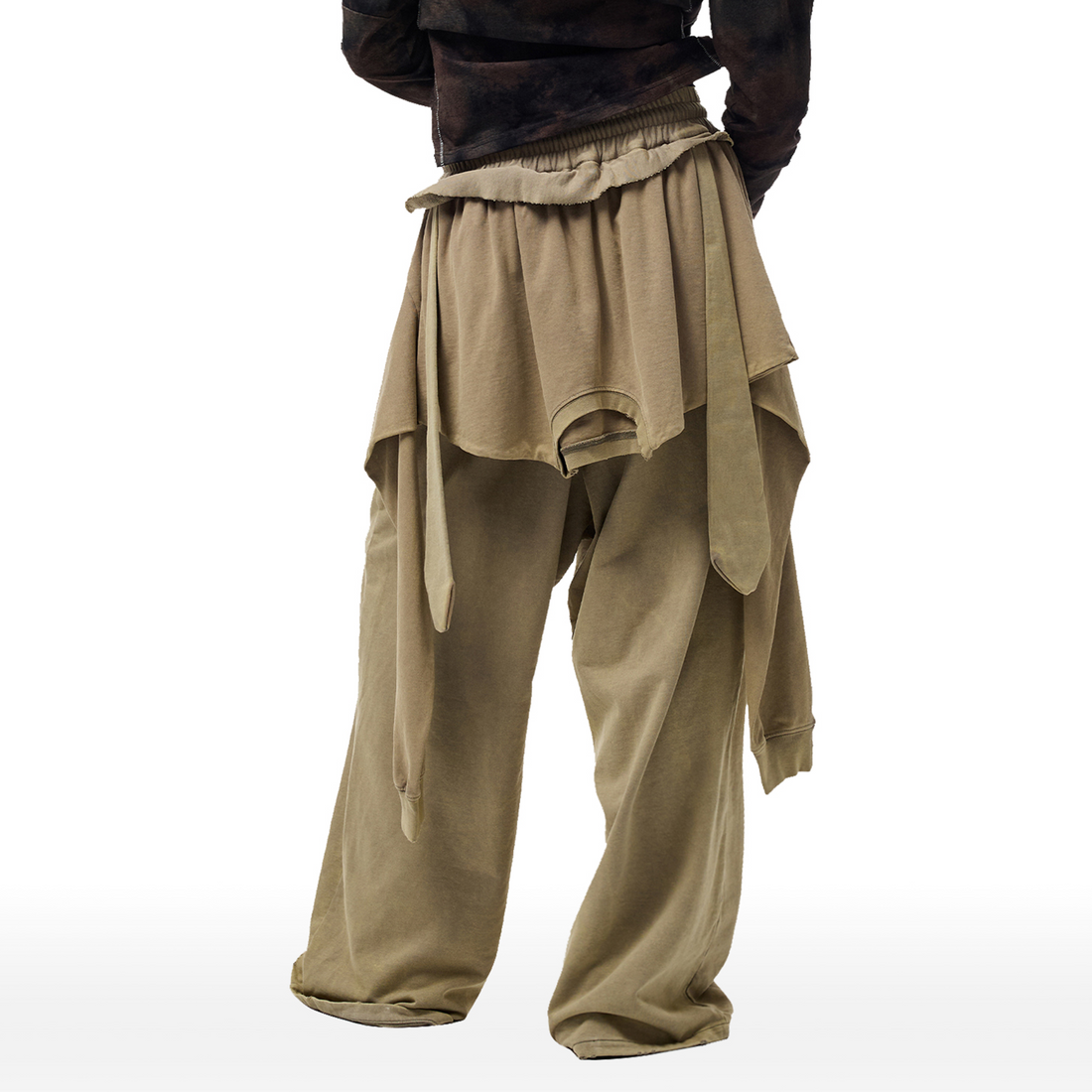 CYCYCY Layered Raw Edge Wide-Leg Sweatpants Khaki-Pants-S / 23"-Free Shipping Leatheretro