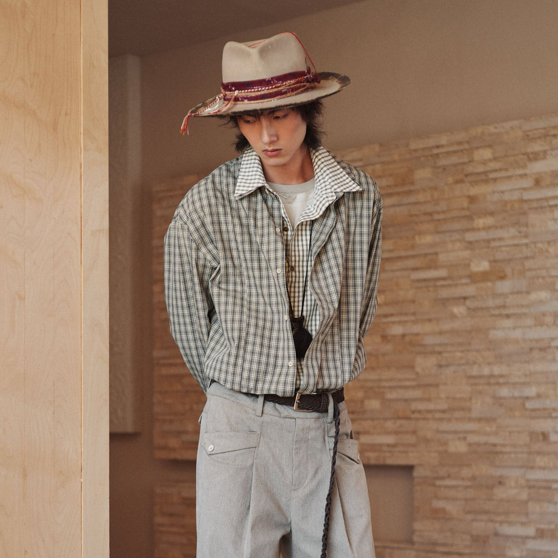 GONGHE REPUB Faux Layered Collar Plaid Shirt-Shirt-S-Free Shipping Leatheretro