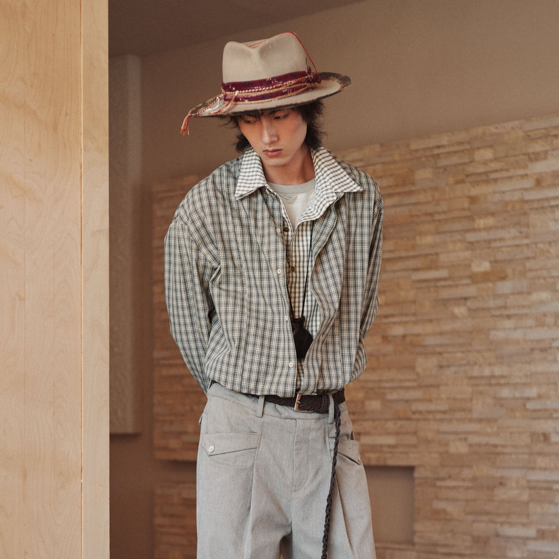 GONGHE REPUB Faux Layered Collar Plaid Shirt-Shirt-S-Free Shipping Leatheretro