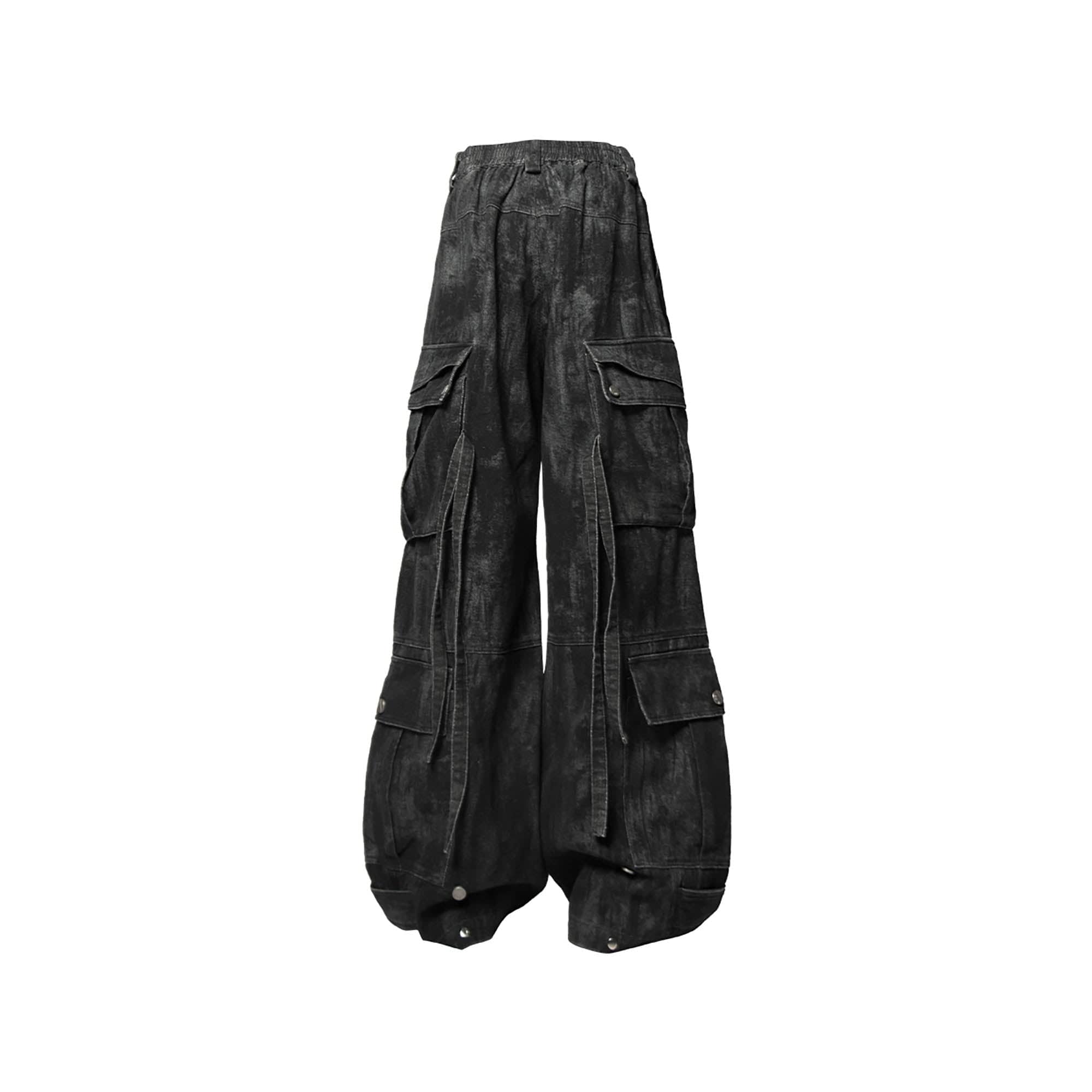 RELABEL Tie-Dye Multi-Pocket Pleated Straps Cargo-Pants-XS-Brown-Free Shipping Leatheretro