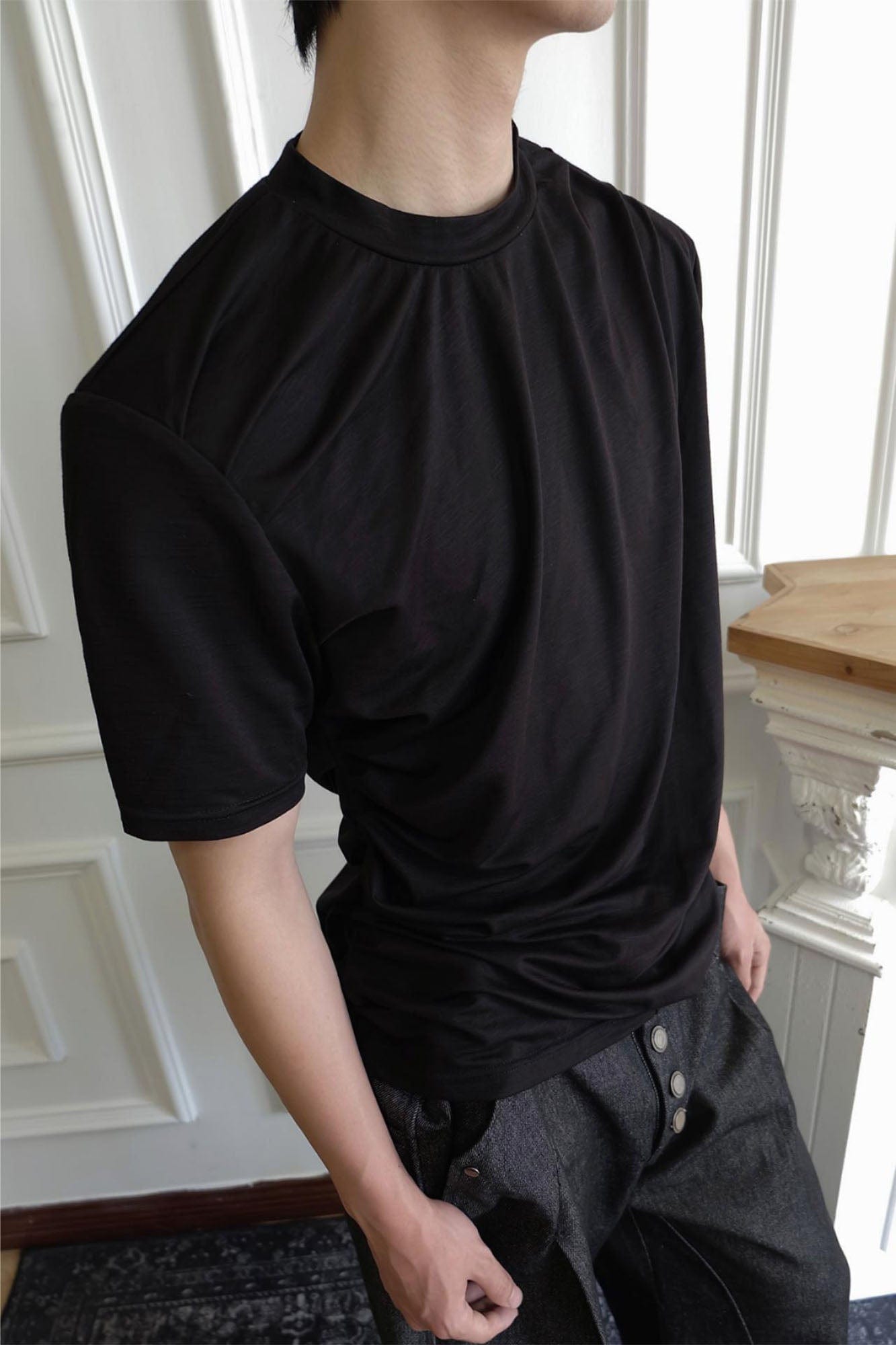SSIN7 Essential Drape Texture Mock T-Shirt-T Shirt-S-Gray-Free Shipping Leatheretro