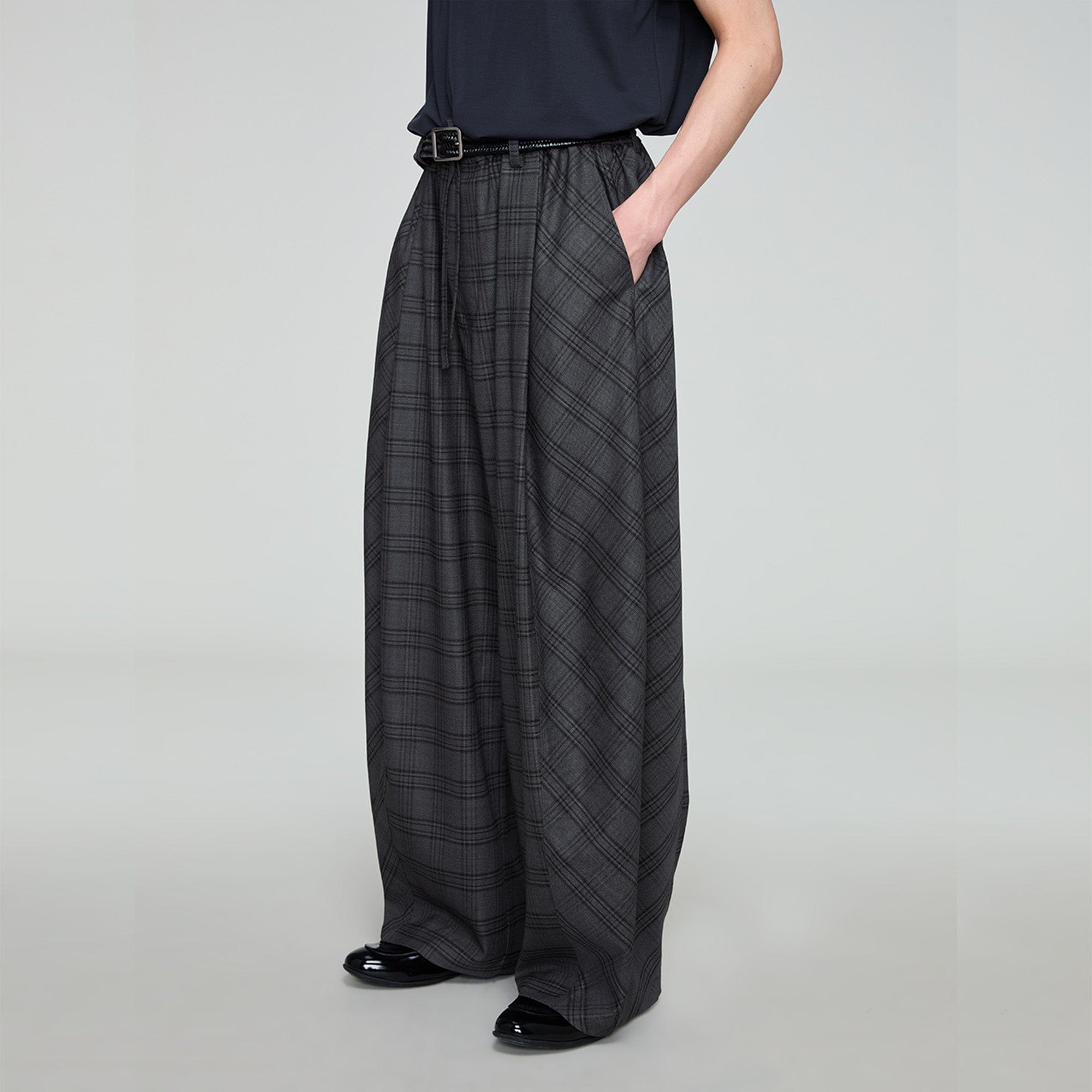 OPICLOTH Retro Paneled Plaid Drawstring Oversized Pants-Pants-XS-Free Shipping Leatheretro