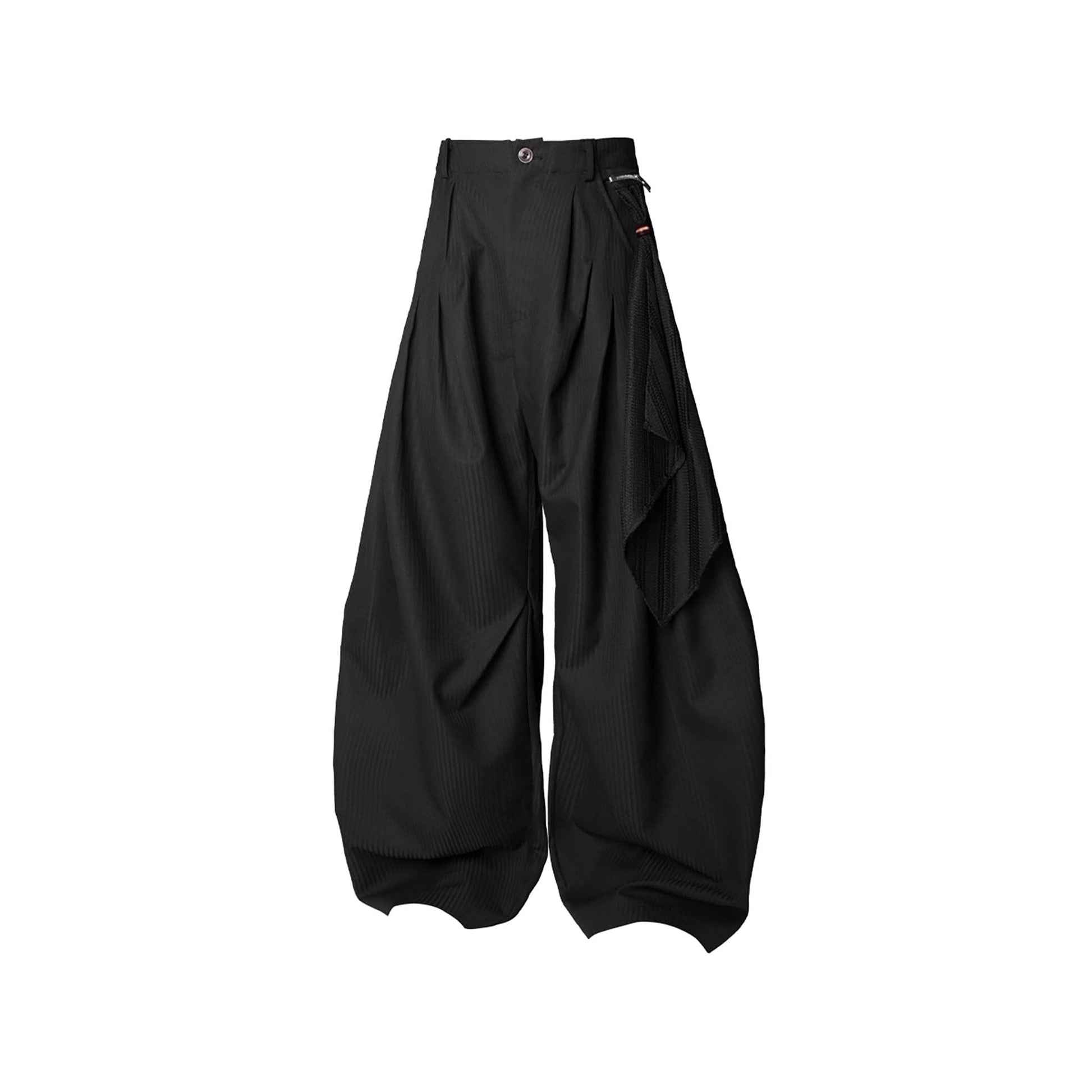 RELABEL Pinstriped Detachable-Scarf Oversized Pants Black-Pants-XS-Free Shipping Leatheretro