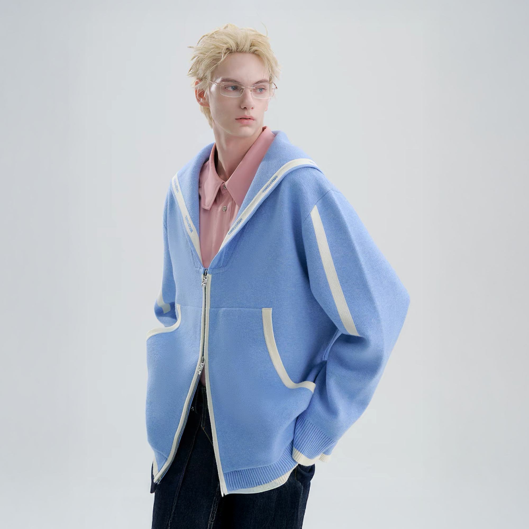 TIWILLTANG Contrast-Trim Sailor-Collar Jacket