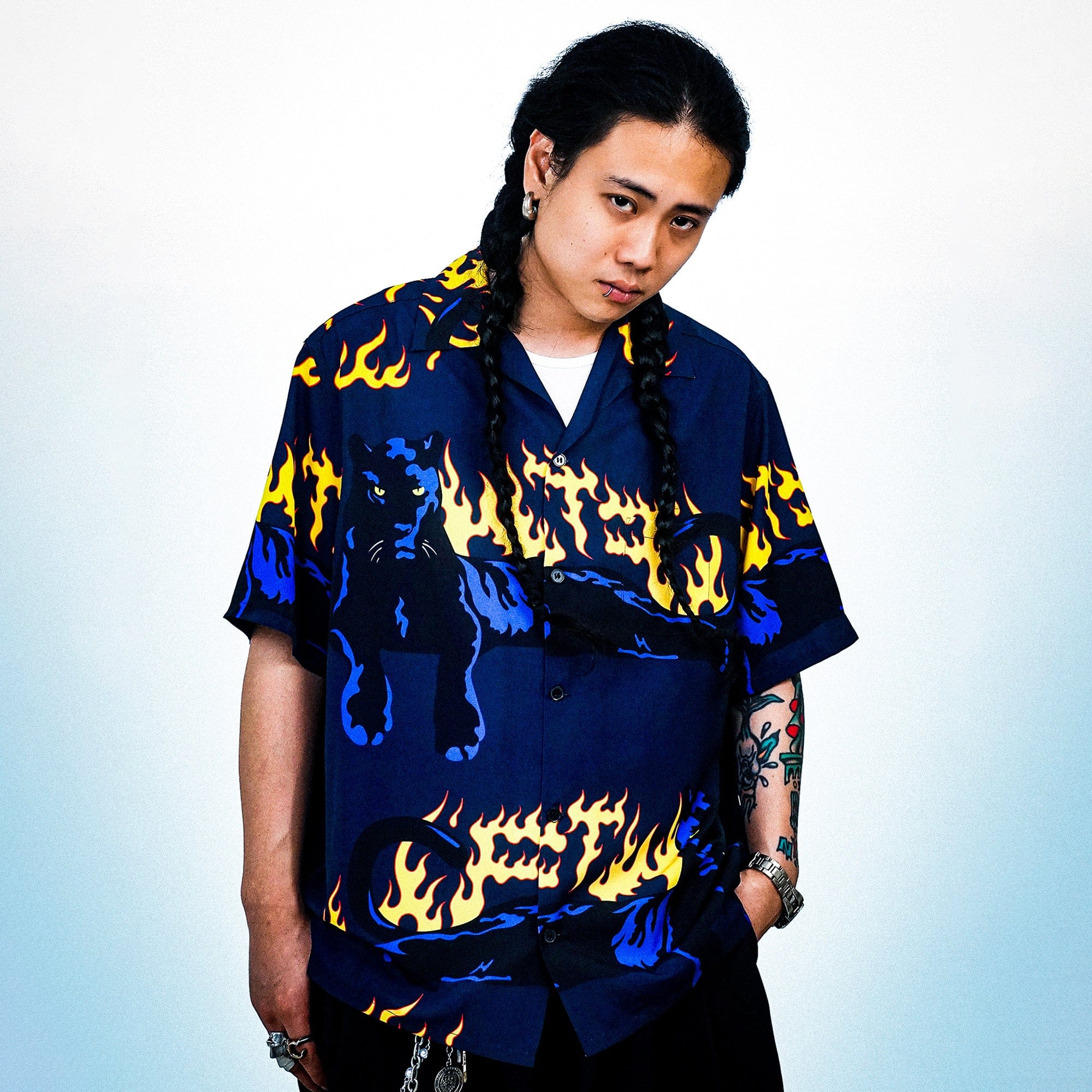 WCC Flaming Panther Half-Shirt-Half shirt-M-Free Shipping Leatheretro