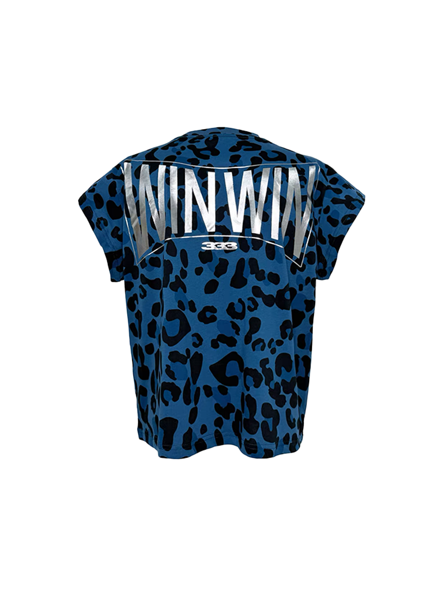 PCCVISION Contrast Leopard Crackled Foil Graphic T-Shirt-T Shirt-S (Preorder)-Blue-Free Shipping Leatheretro