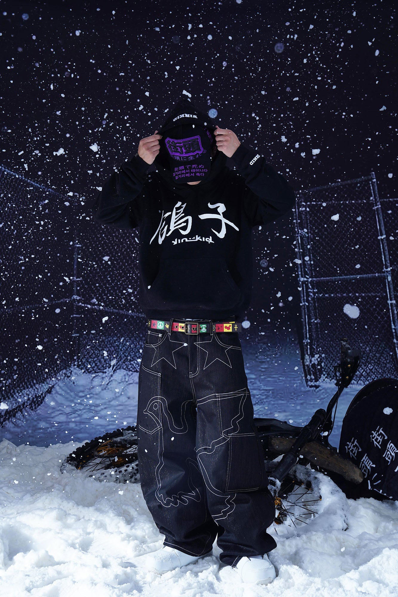 VINKID Star & Dove Contrast Stitch Baggy Jeans-Jeans-S-Free Shipping Leatheretro