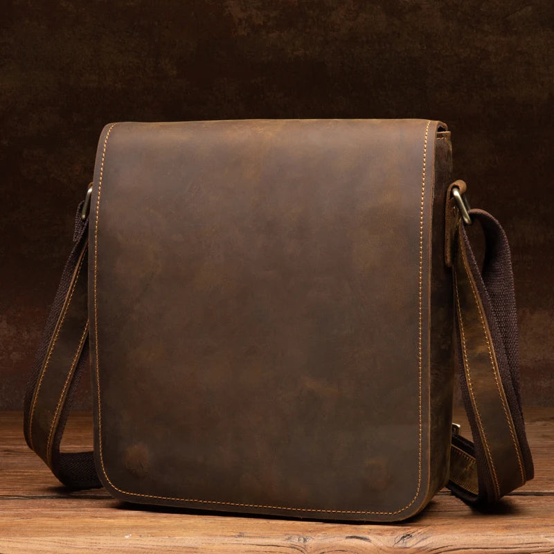 Handmade Crazy Horse Leather Messenger Bag - Retro Men Leather Bags-Messenger Bag-Dark Grey-Free Shipping Leatheretro