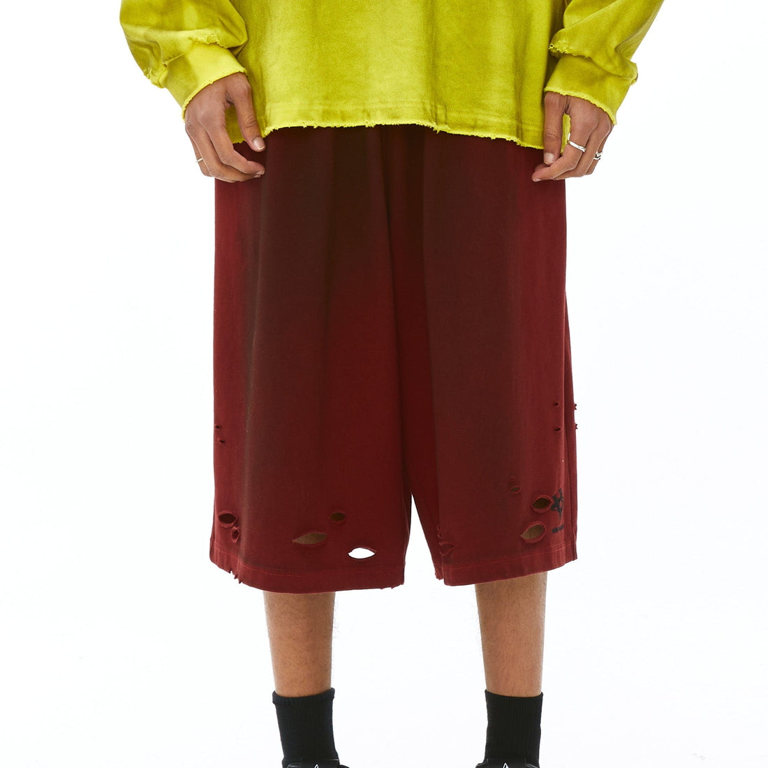 VANN VALRENCE Washed Gradient Distressed Oversized Shorts-Shorts-S-Free Shipping Leatheretro