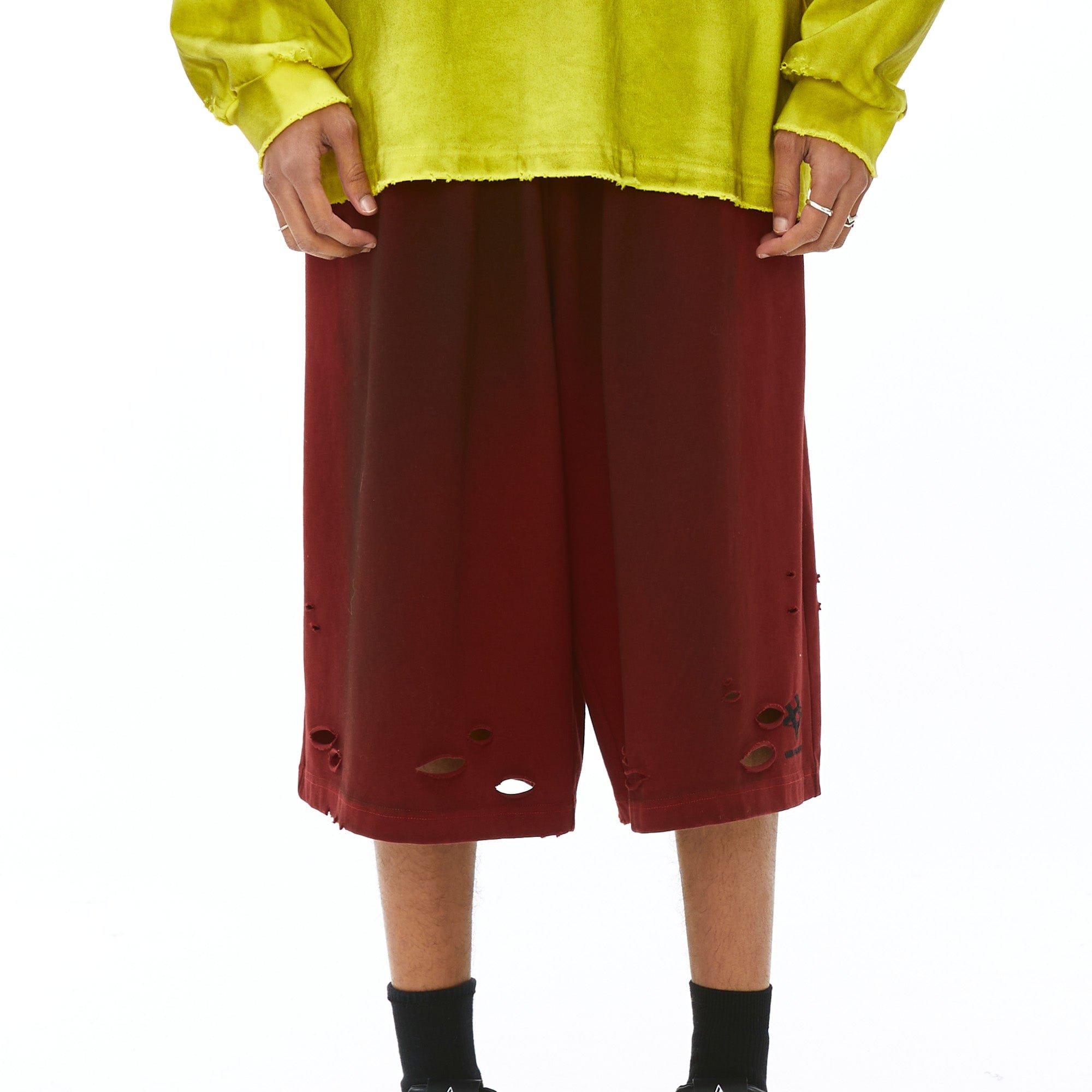 VANN VALRENCE Washed Gradient Distressed Oversized Shorts-Shorts-S-Free Shipping Leatheretro