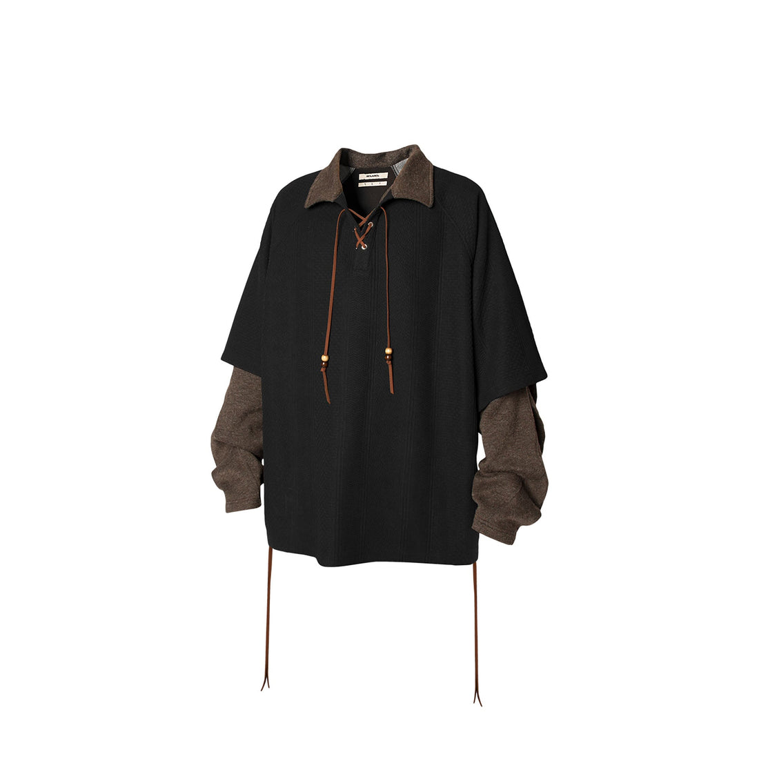 RELABEL Contrast Faux Layered Lace-Up Sweatshirt-Sweatshirt-XS-Free Shipping Leatheretro