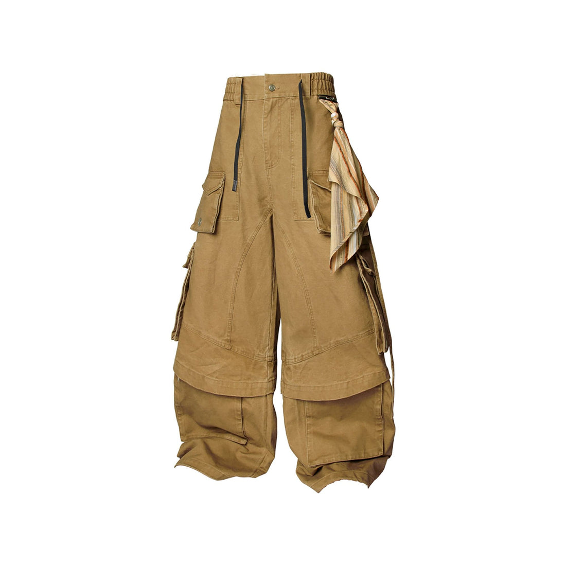 RELABEL Multi-Pocket Detachable Scarf Distressed Cargo Brown-Pants-XS-Free Shipping Leatheretro