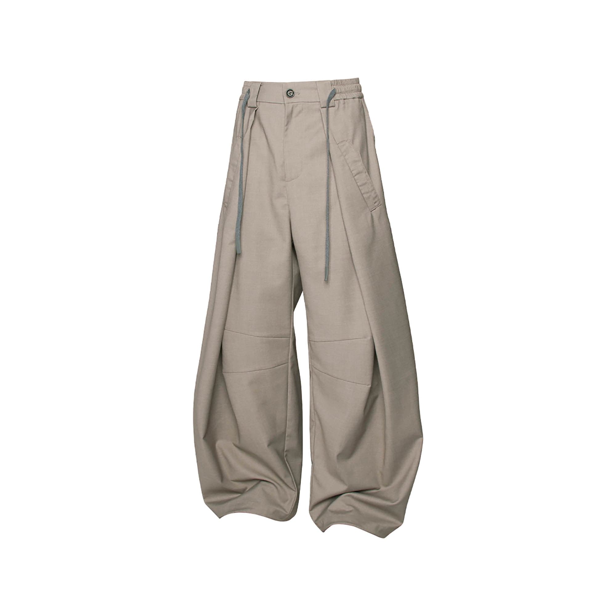 RELABEL Pleated Drawstring Curved Wide-Leg Trousers-Pants-XS-Khaki-Free Shipping Leatheretro