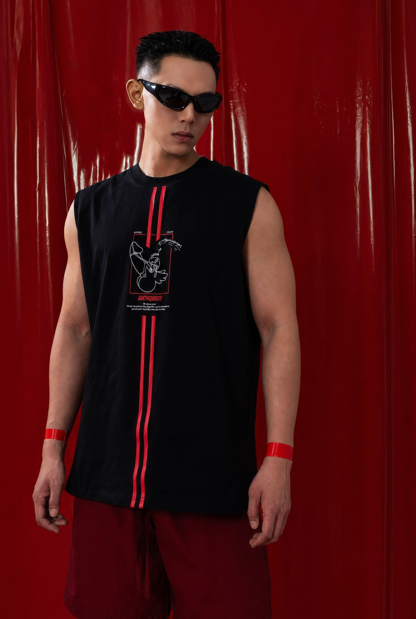CLP Contrast Stripe Graphic Oversized Vest-Vest-S-Free Shipping Leatheretro