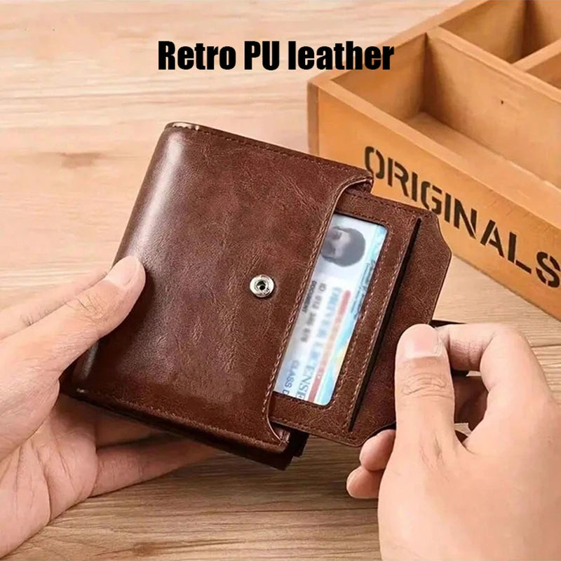 RFID Anti-theft Zipper Coin Wallet - Man Business Card Holder-Wallets & Money Clips-Black-Free Shipping Leatheretro