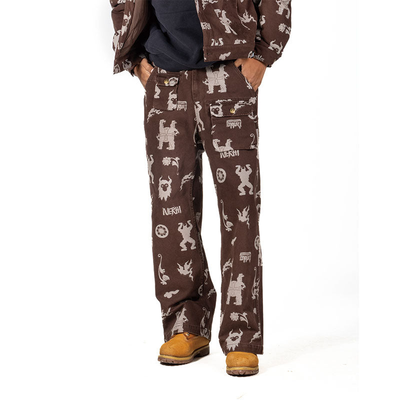 NERHI Tribal Totem Full-Print Patch-Pocket Pants-Pants-S (Preorder)-Free Shipping Leatheretro