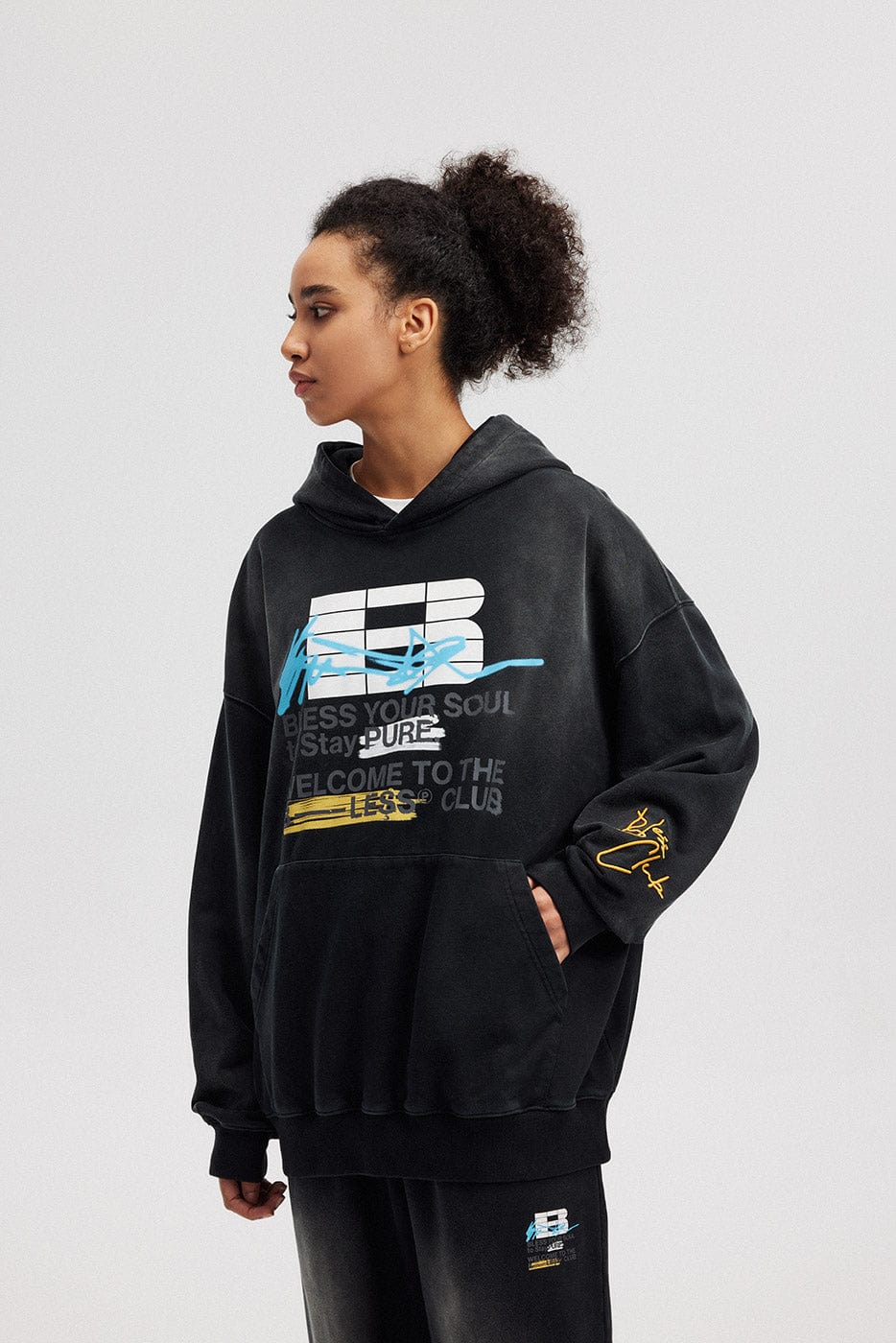 BONELESS Slogan Logo Washed Hoodie-Hoodie-S-Black-Free Shipping Leatheretro