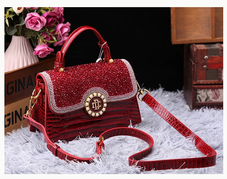 Crocodile Pattern Genuine Leather Women's Handbags - Portable Shell Tote Bags-Handbags-Black-Free Shipping Leatheretro