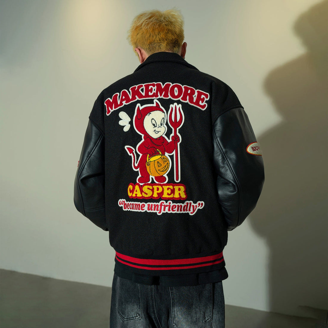 MAKEMORE Demon Patchwork Cotton-padded Baseball Jacket-Jacket-S-Free Shipping Leatheretro