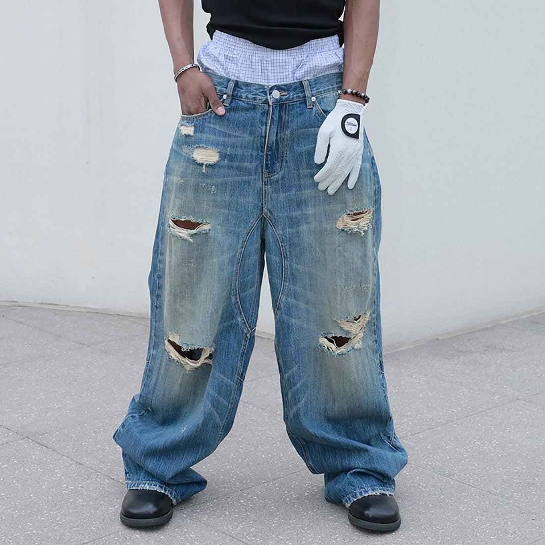 STEEPC Washed Rippled Straight-Leg Jeans-Jeans-S-Free Shipping Leatheretro