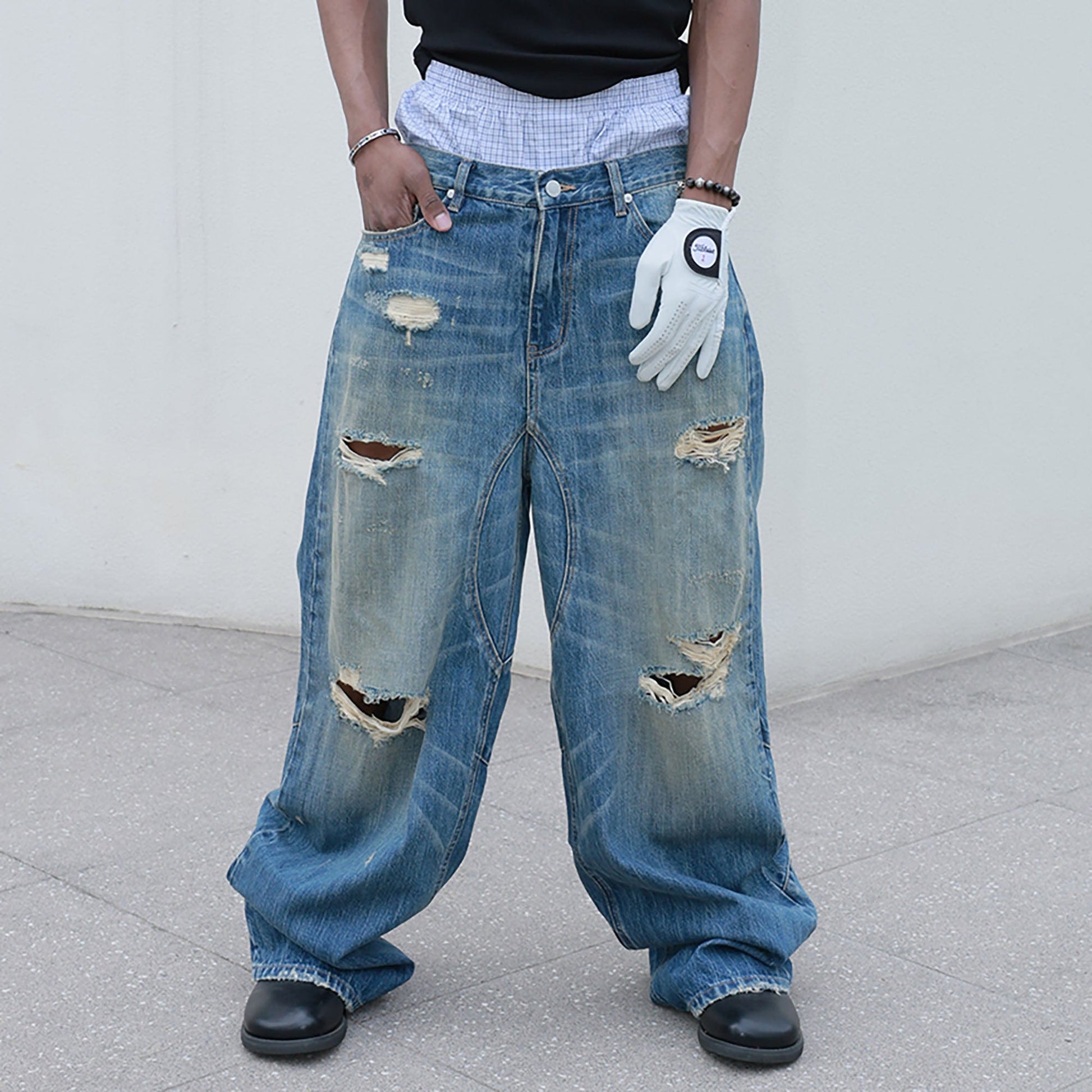 STEEPC Washed Rippled Straight-Leg Jeans-Jeans-S-Free Shipping Leatheretro